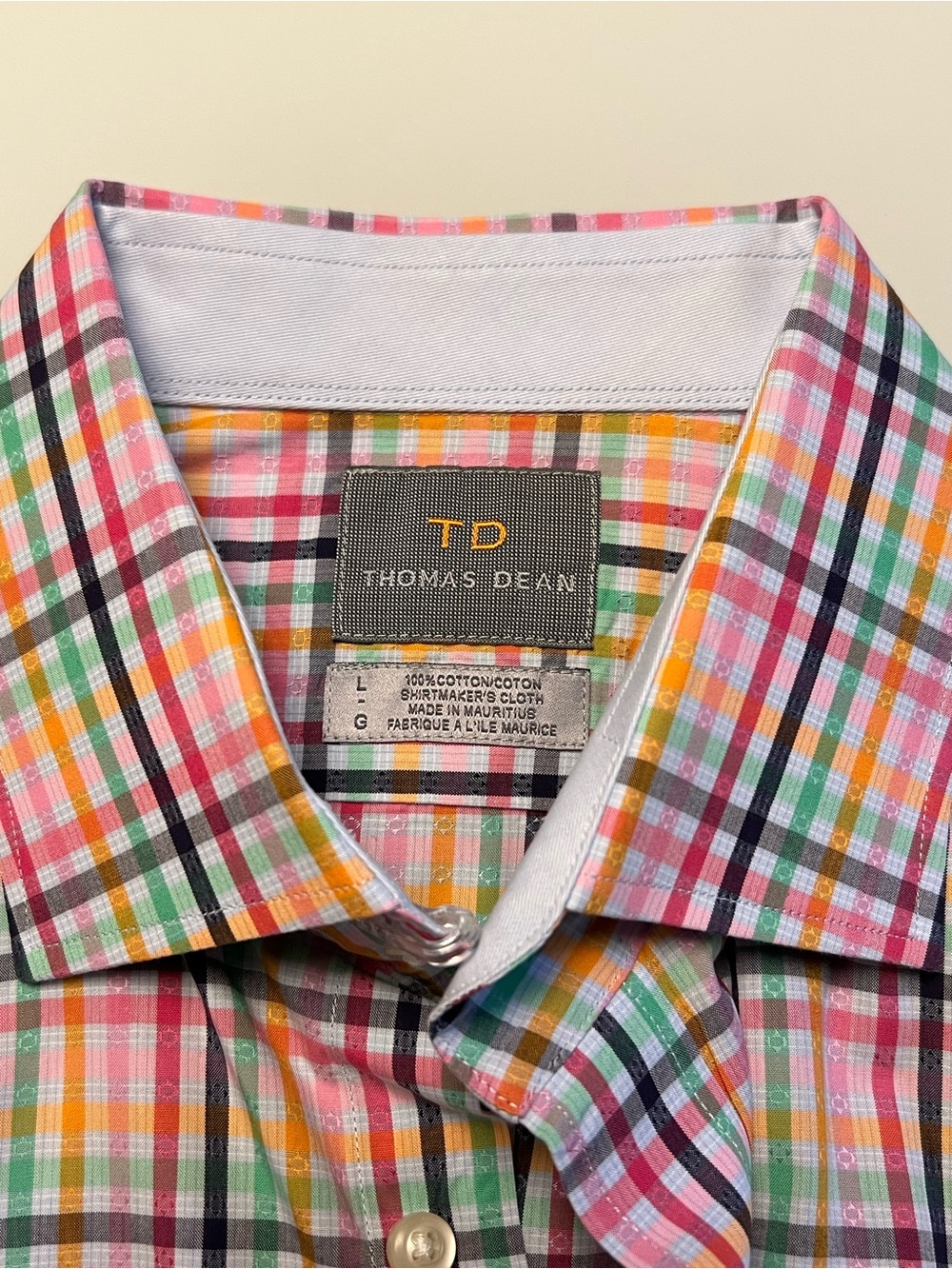Thomas Dean Multicolor Plaid Cotton Men's Shirt - Large